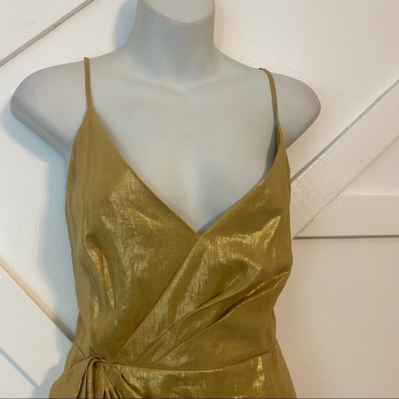 Sandro Draped Faux Wrap Metallic Ruffle Mini Dress - Picture 4 of 9